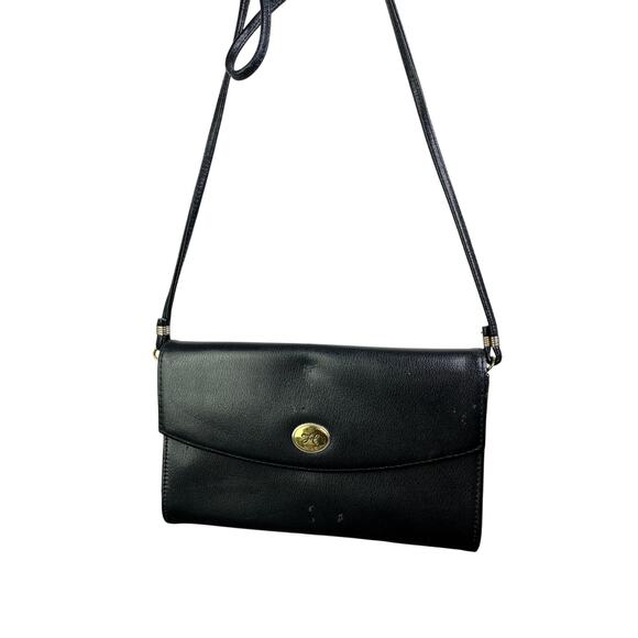 Hexagona Paris Handbag Womens Black Leather Removable Strap Old Money - Picture 2 of 8